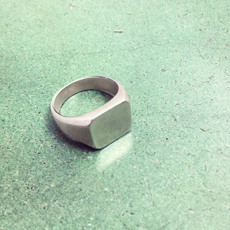 Chunky Sterling Silver Signet Ring | Square with Side-Set Sapphire