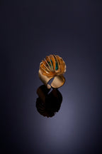 Sculptural Gold Statement Ring with Glass Bead | Adjustable Bold Art Jewelry | Handmade Unique Design