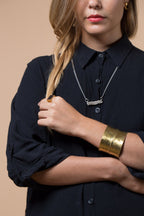 wide brass cuff bracelet, Greek style, fold formed  statement bracelet