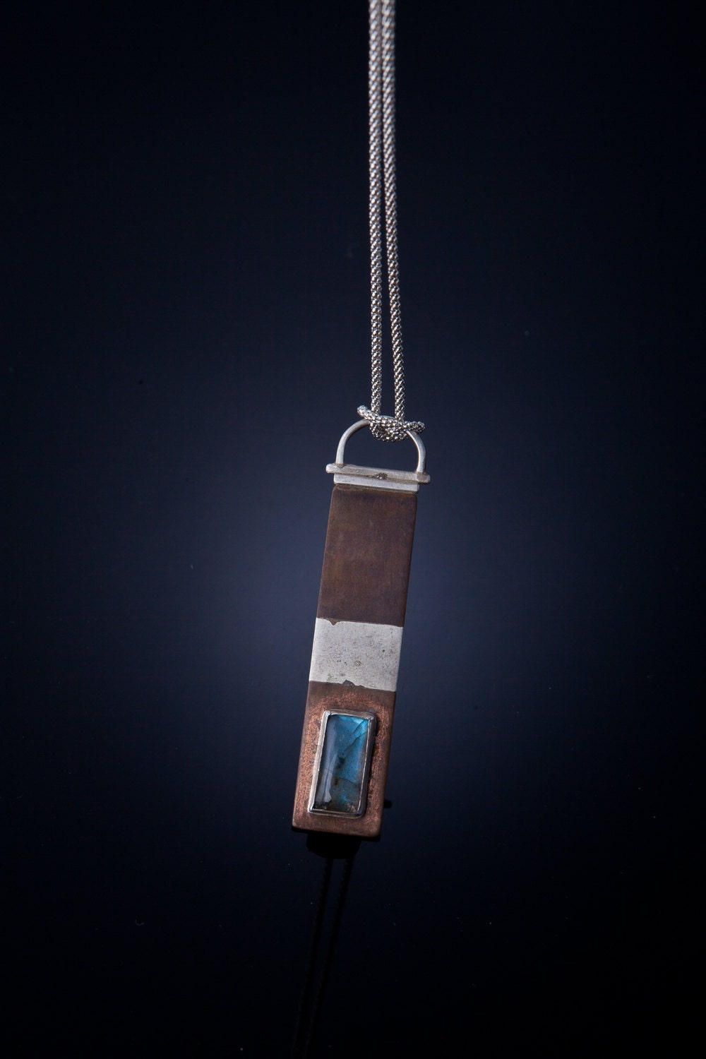 Labradorite Lighthouse Pendant | Mixed Metal Sterling Silver & Copper Necklace