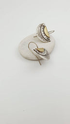 Mixed Metal Earrings -  Half moon Sterling Silver and brass Artisan Hand made