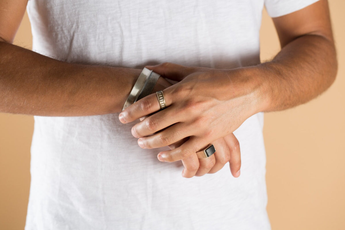 Unisex Mixed Metal Silver Rail Ring