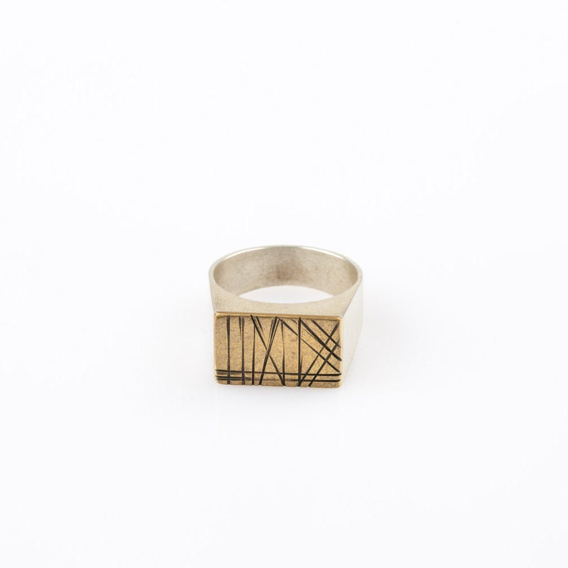 Rectangle mixed metals signet ring