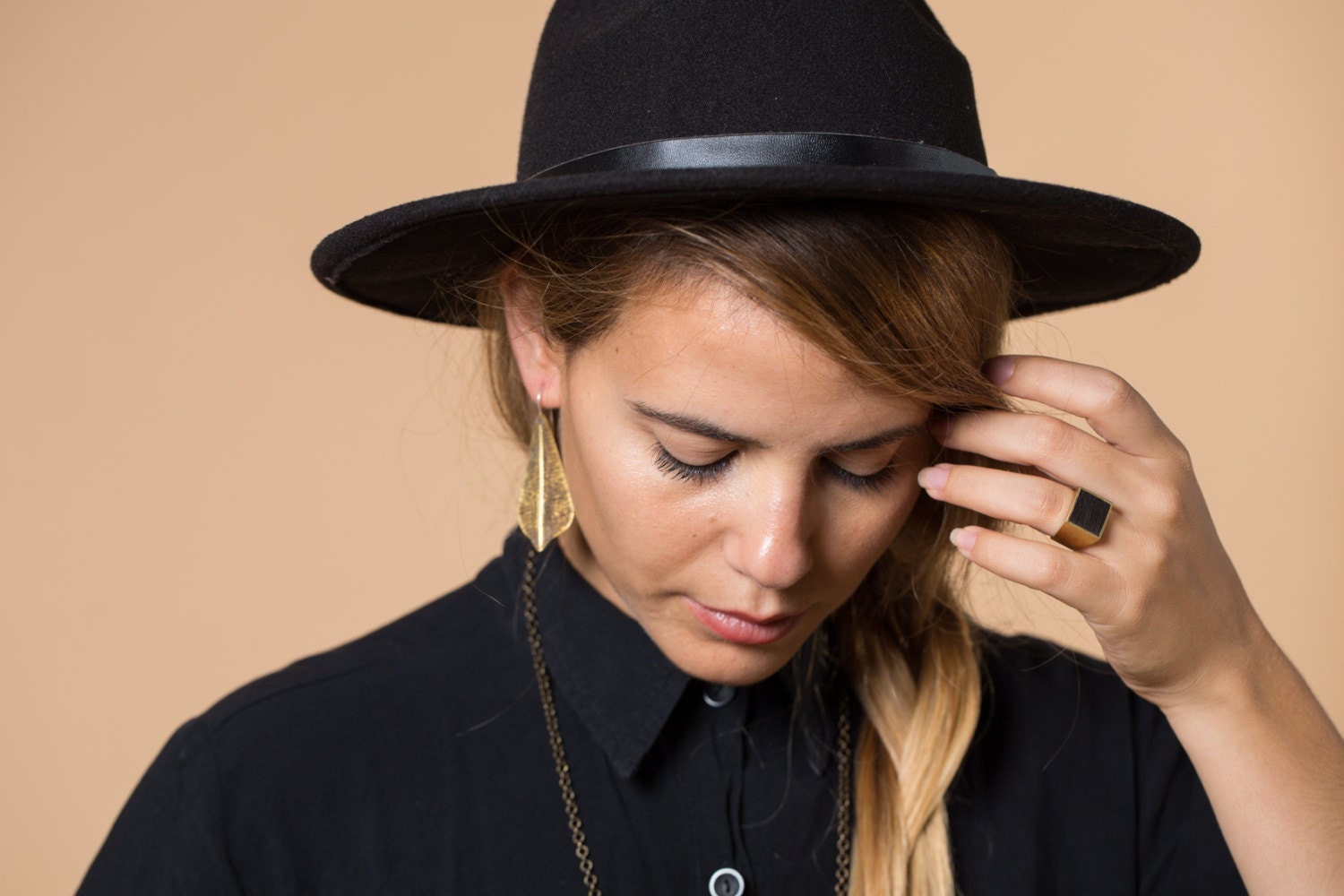 Artisan Crafted Lightweight Leaf Earrings – Oxidized Brass in Boho Style