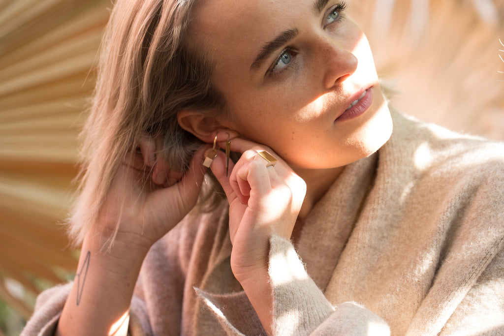 Triangle Earrings | Sterling Silver & Copper Drop Earrings | Minimalist Two-Tone Dangles