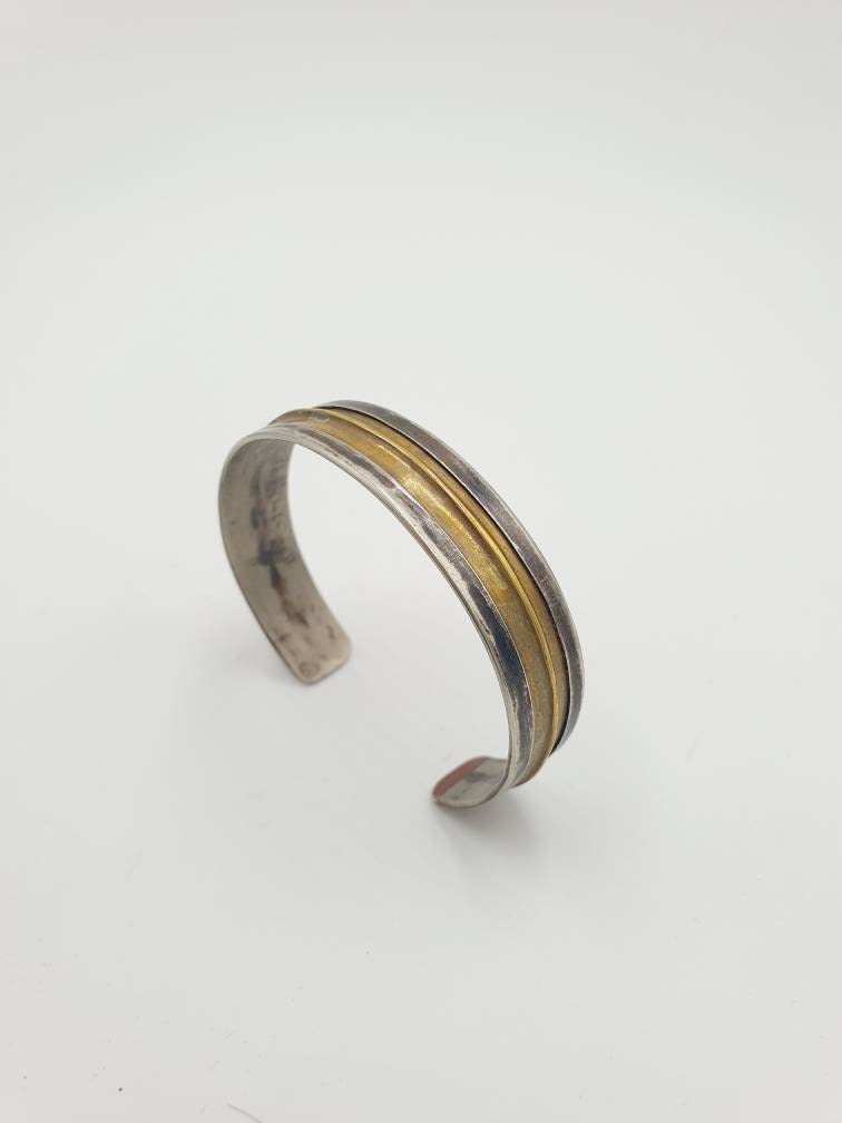 Mixed Metal Fold-Formed Cuff | Sterling Silver & Brass Rustic Bangle
