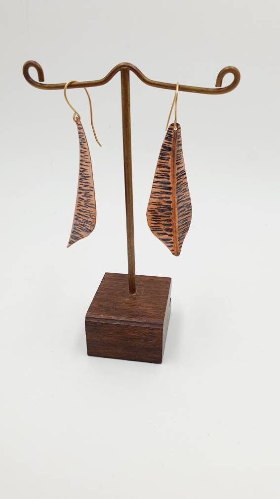 Copper leaf light earrings
