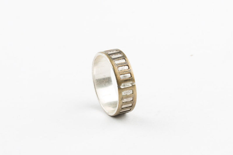 Unisex Mixed Metal Silver Rail Ring