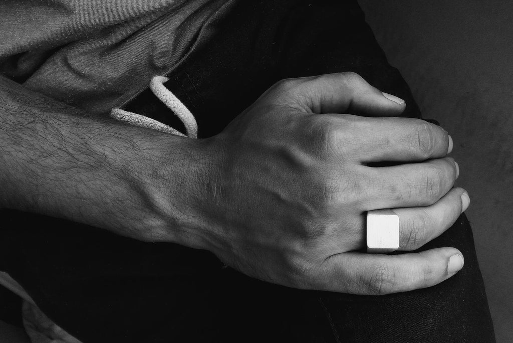 Bold Square Signet Ring - Solid Sterling Silver Minimalist Band - Unisex Statement Ring