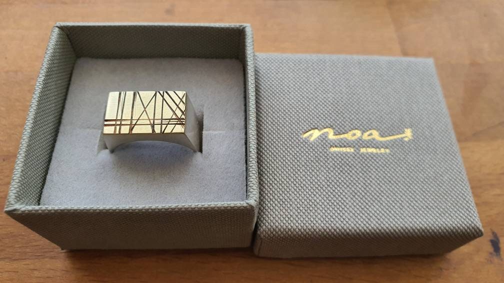 Rectangle Sterling silver and brass -mixed metals signet ring for men and womenv- designer signet