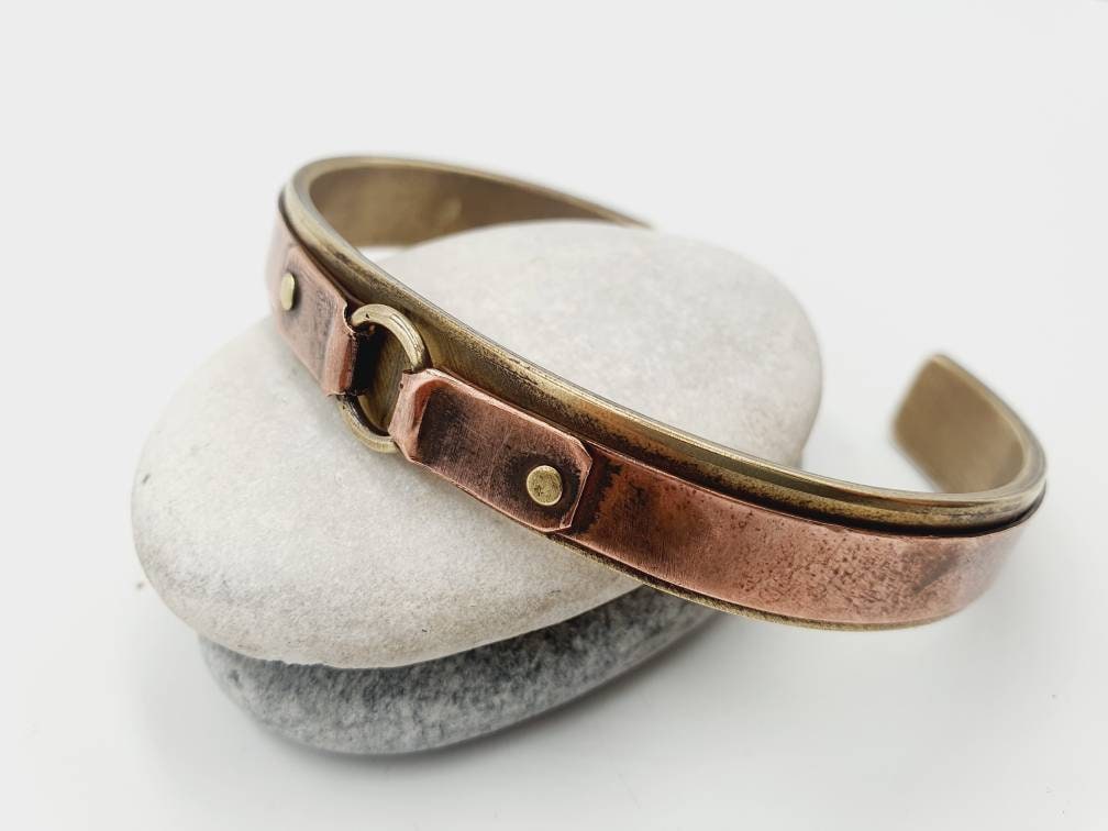 Handcrafted Buckle & Belt Cuff - Mixed Metal Brass and Copper Bangle