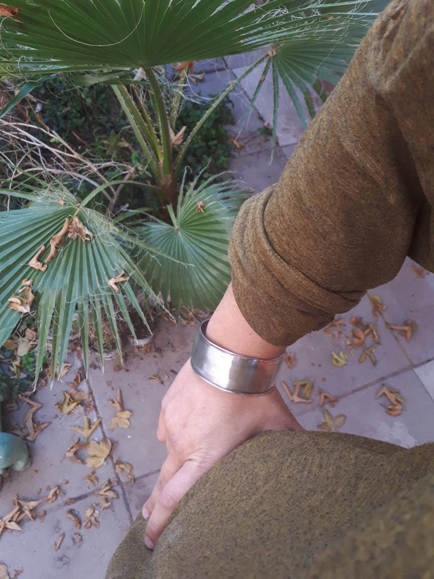 Wide Sterling Silver Statement Bangle - Oxidized Antique Silver - Minimalist Plain Wide Bracelet