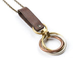 Long Necklace with Leather & Mixed Metal Rings | Minimalist Industrial Pendant Jewelry