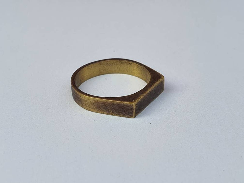 Brass narrow rectangle signet ring for men and women, pinky ring.