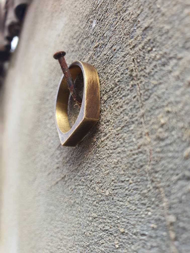 Brass narrow rectangle signet ring for men and women, pinky ring.