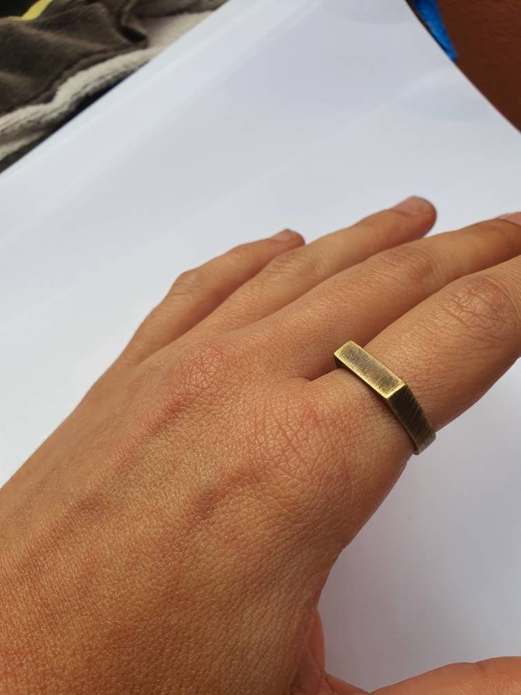 Brass narrow rectangle signet ring for men and women, pinky ring.
