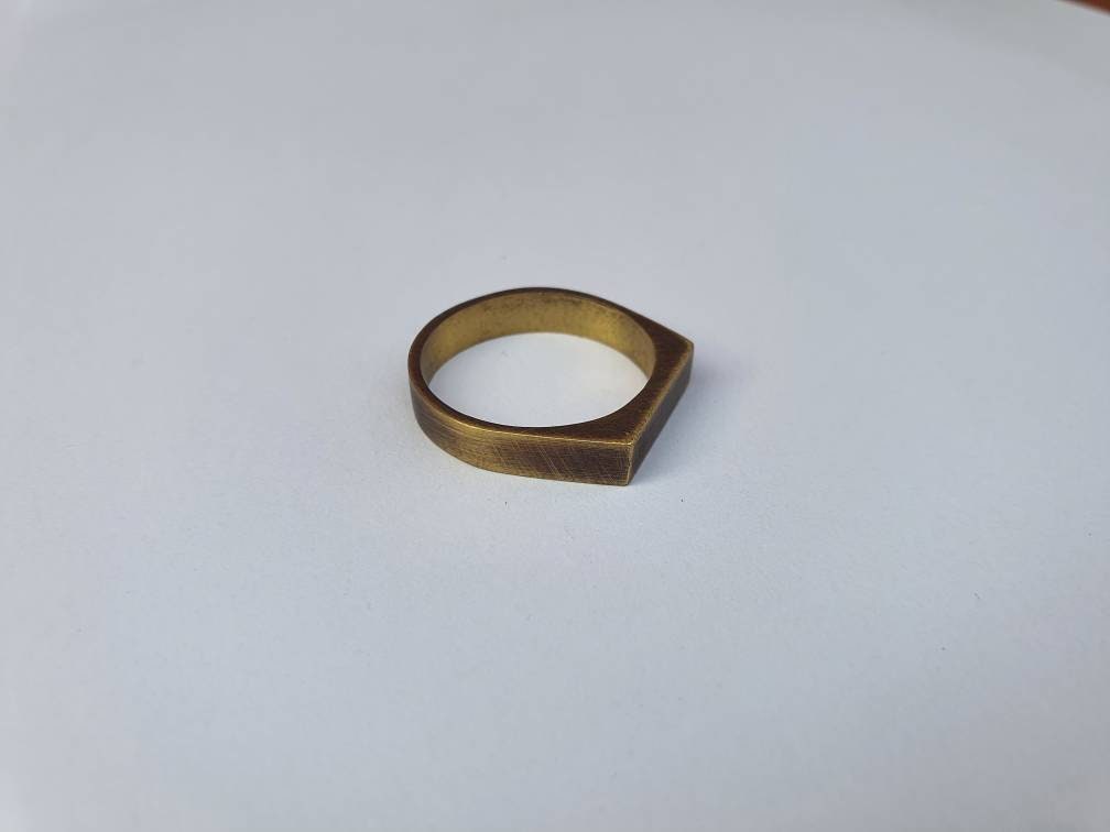 Brass narrow rectangle signet ring for men and women, pinky ring.