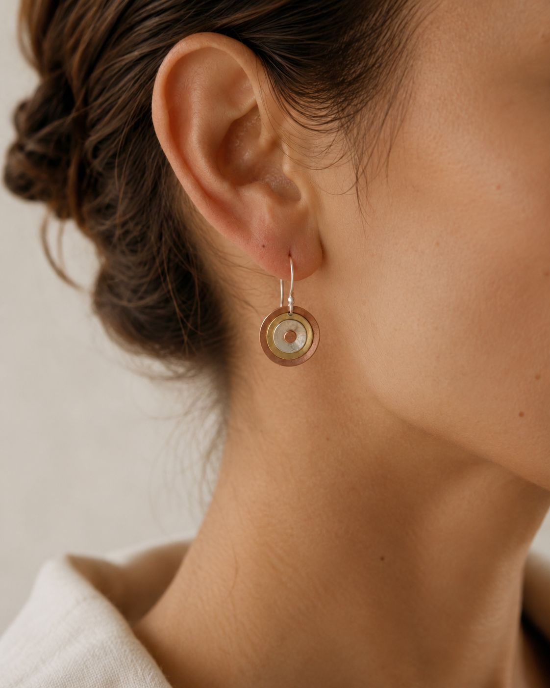 Tri-Tone Mixed Metal Circle Drop Earrings
