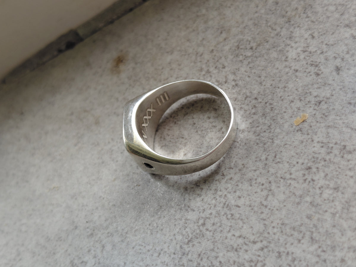 Chunky Sterling Silver Signet Ring | Square with Side-Set Sapphire