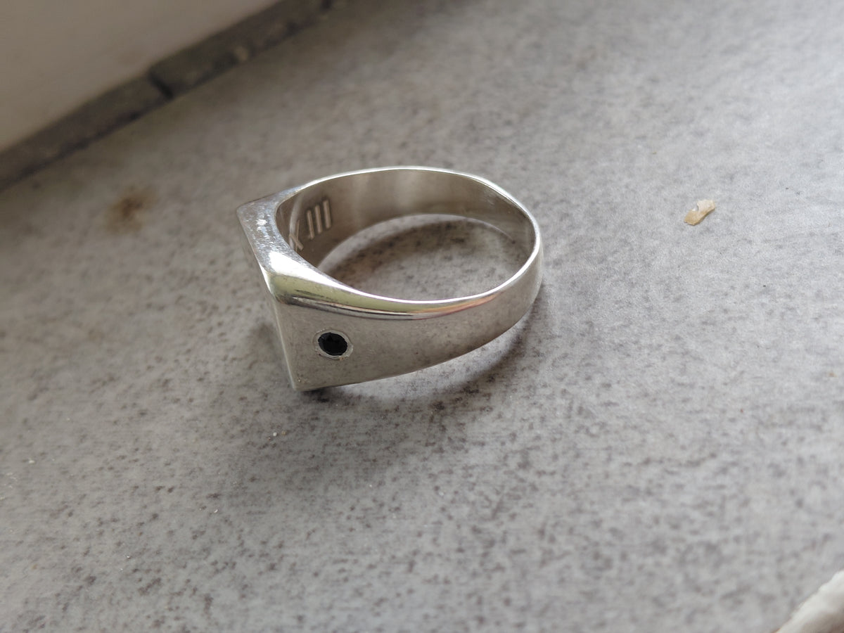 Chunky Sterling Silver Signet Ring | Square with Side-Set Sapphire