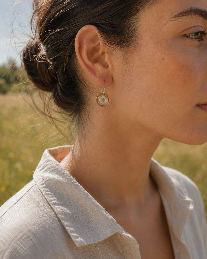 Tri-Tone Mixed Metal Circle Drop Earrings