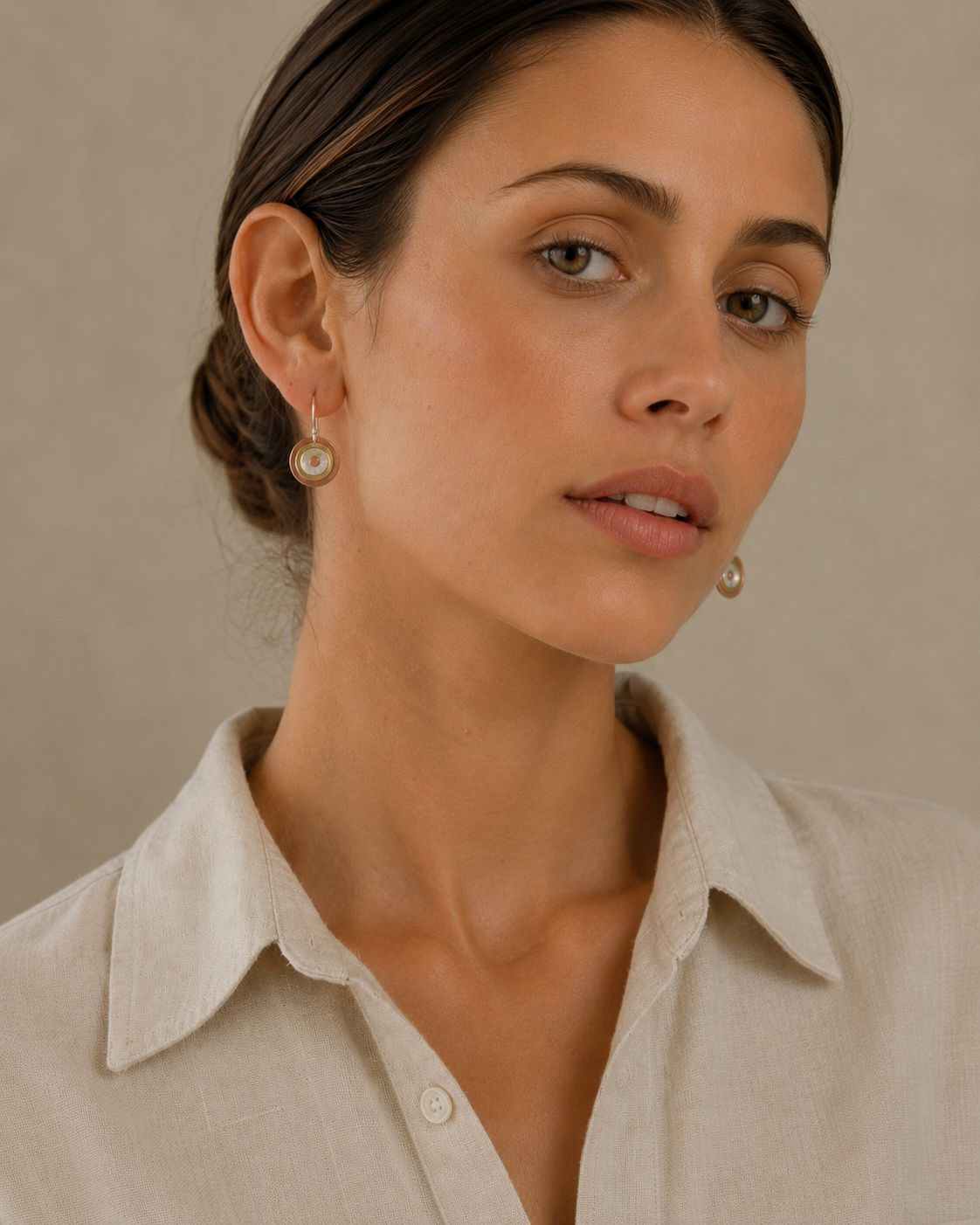 Tri-Tone Mixed Metal Circle Drop Earrings