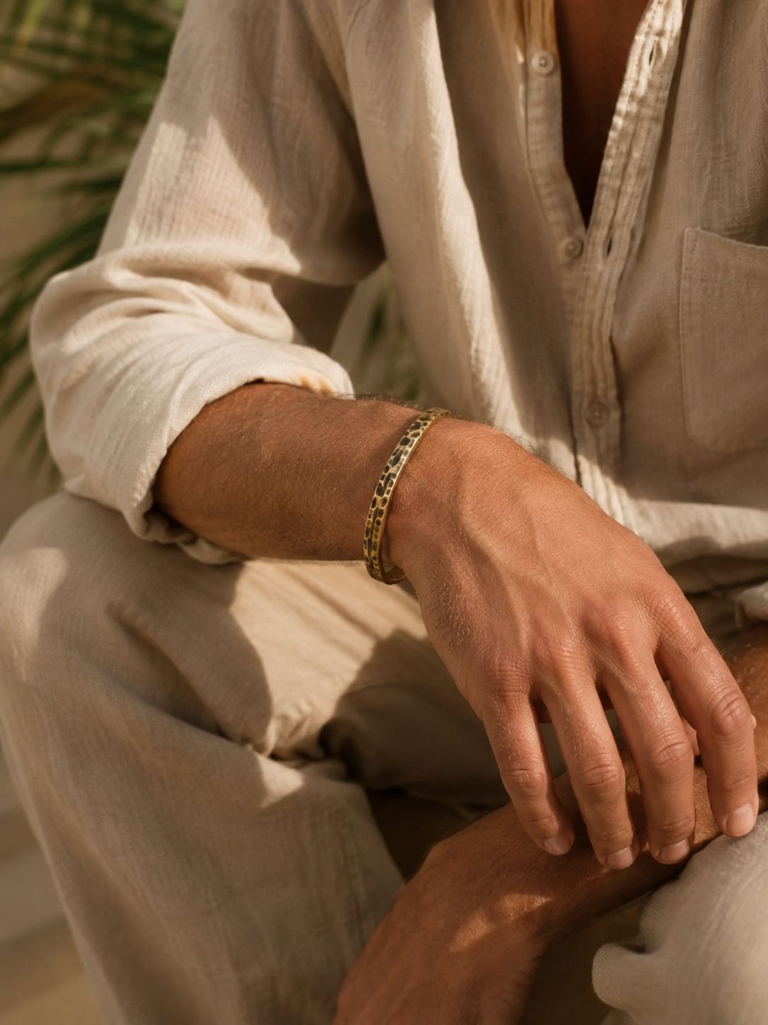 Hammered leopard Brass Cuff