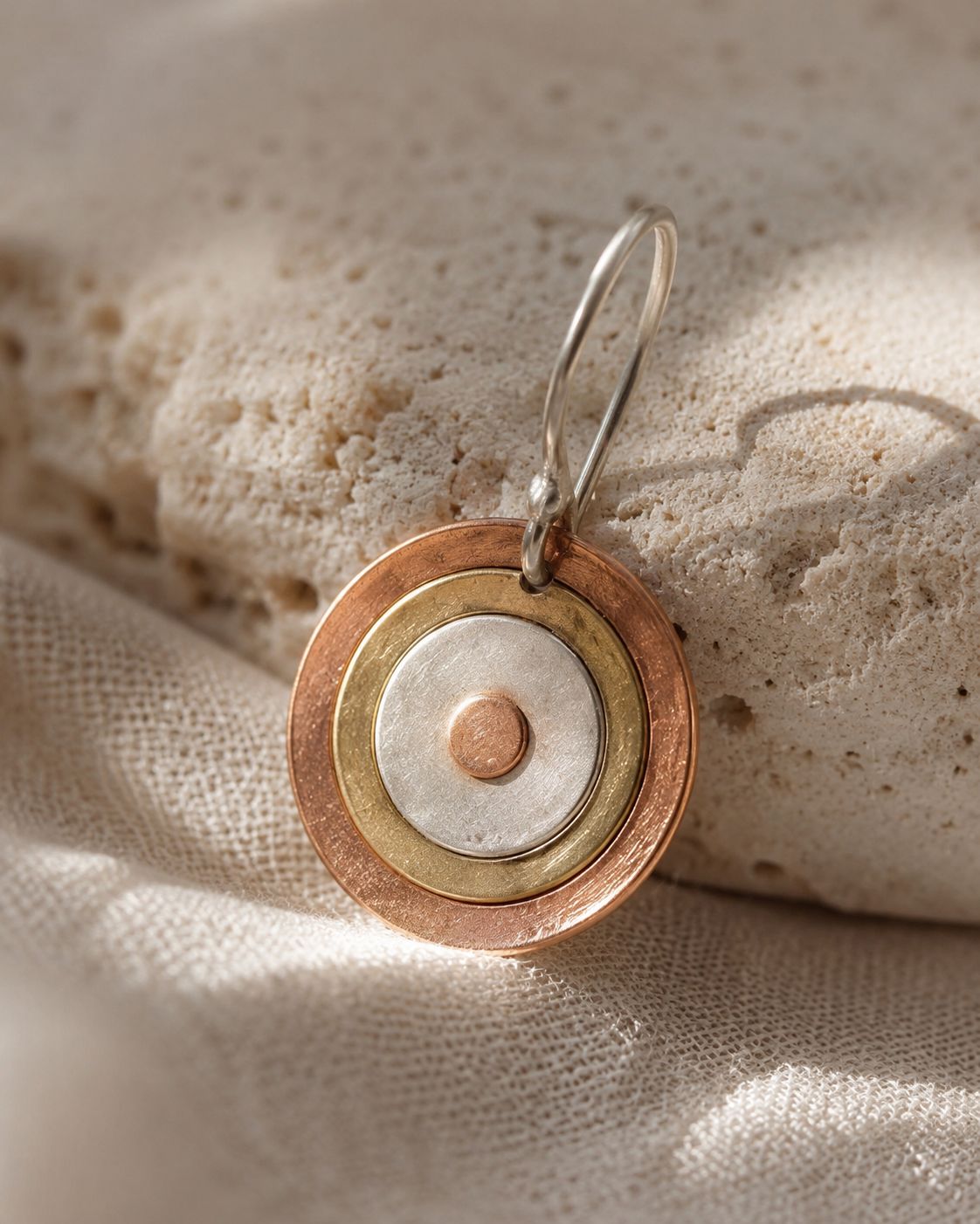 Tri-Tone Mixed Metal Circle Drop Earrings
