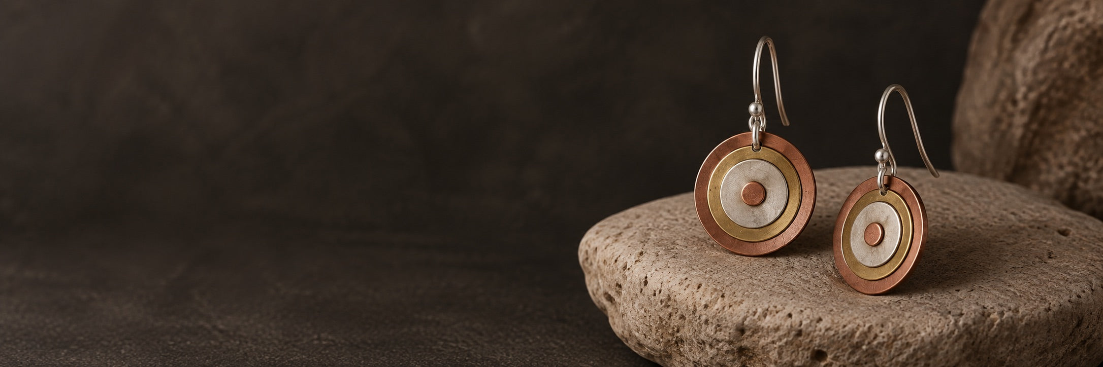 Tri-Tone Mixed Metal Circle Drop Earrings