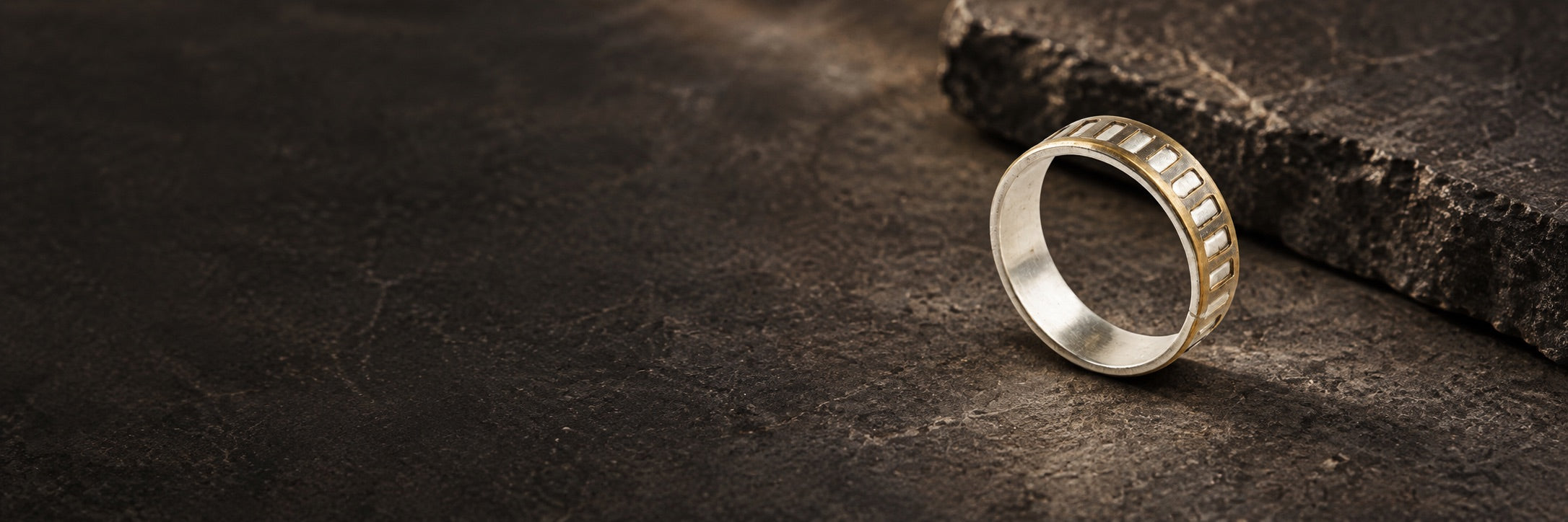 Unisex Mixed Metal Silver Rail Ring
